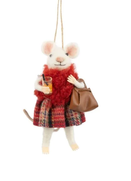 Plaid Party Mouse Felted Wool Ornament