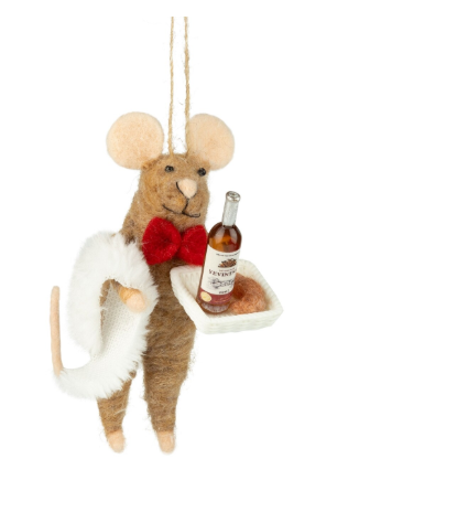 Felted Wool Mouse Waiter Ornament