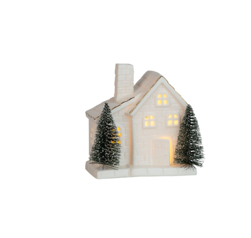 Ceramic Gold Trimmed LED House with Trees
