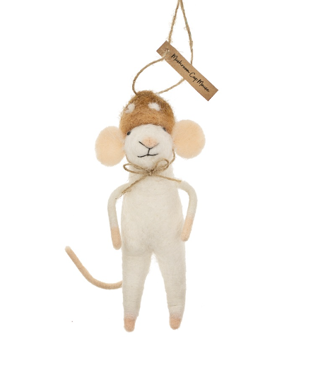 Mushroom Cap Felted Mouse Ornament