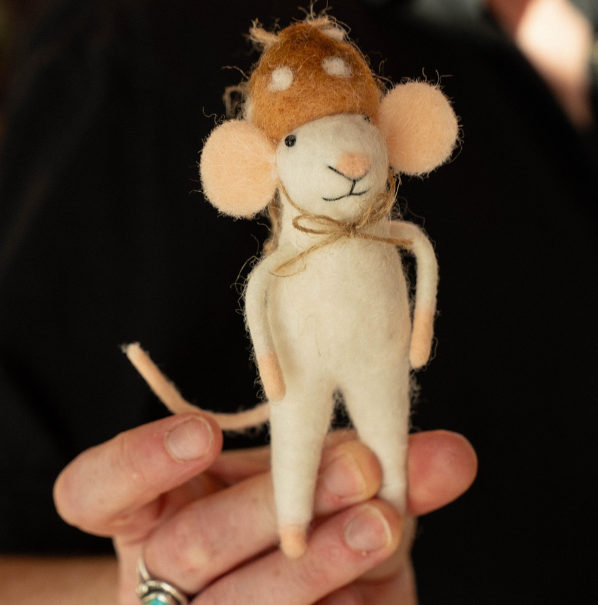 Mushroom Cap Felted Mouse Ornament