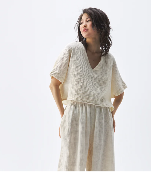 Crinkle V Neck Crop Top Fair Trade Artisan Made