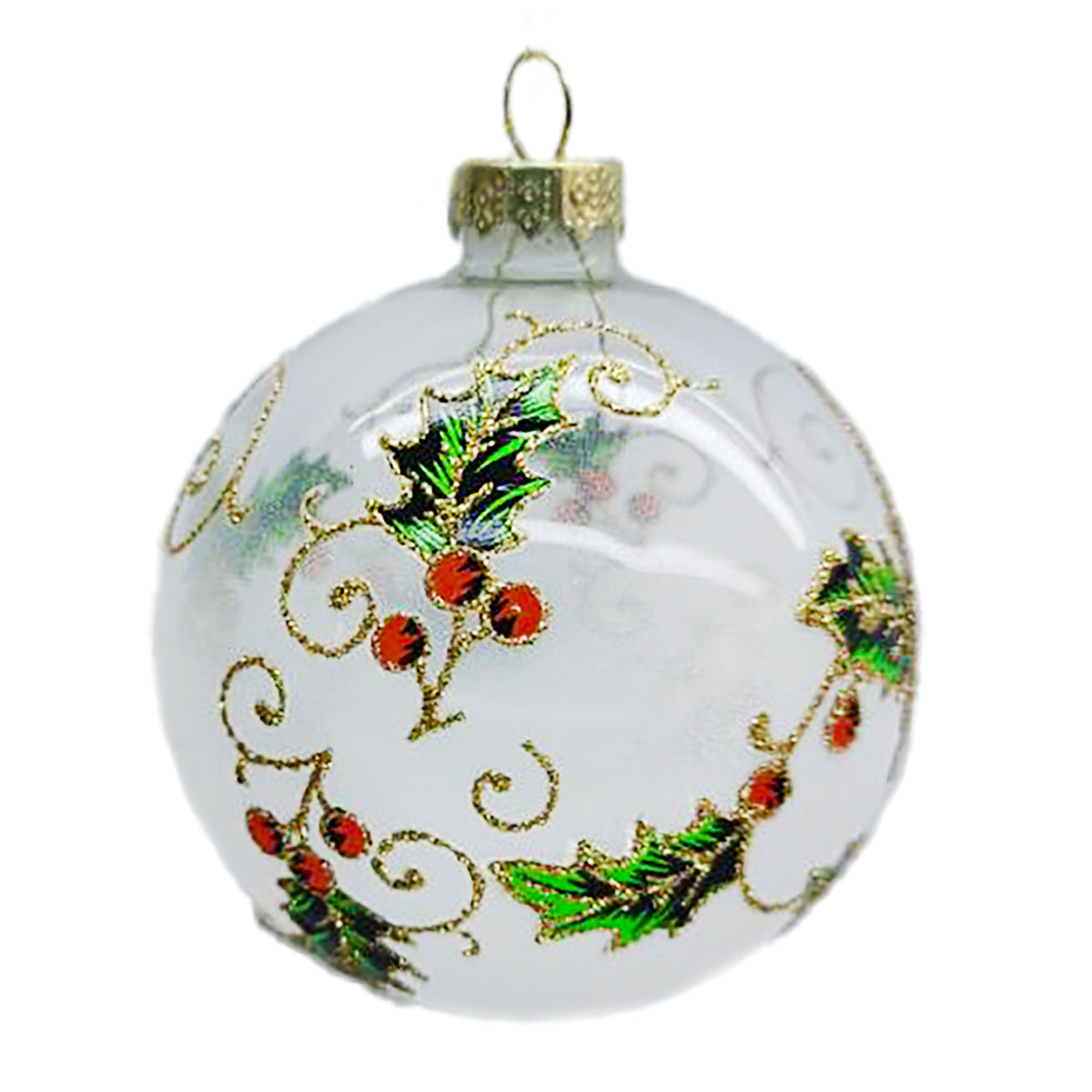 Gold & Holly Glass Ornament