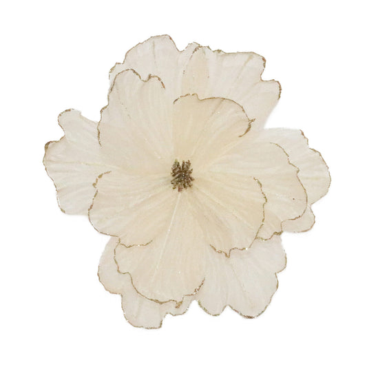 Champagne Magnolia Head with Glitter Edges Ornament