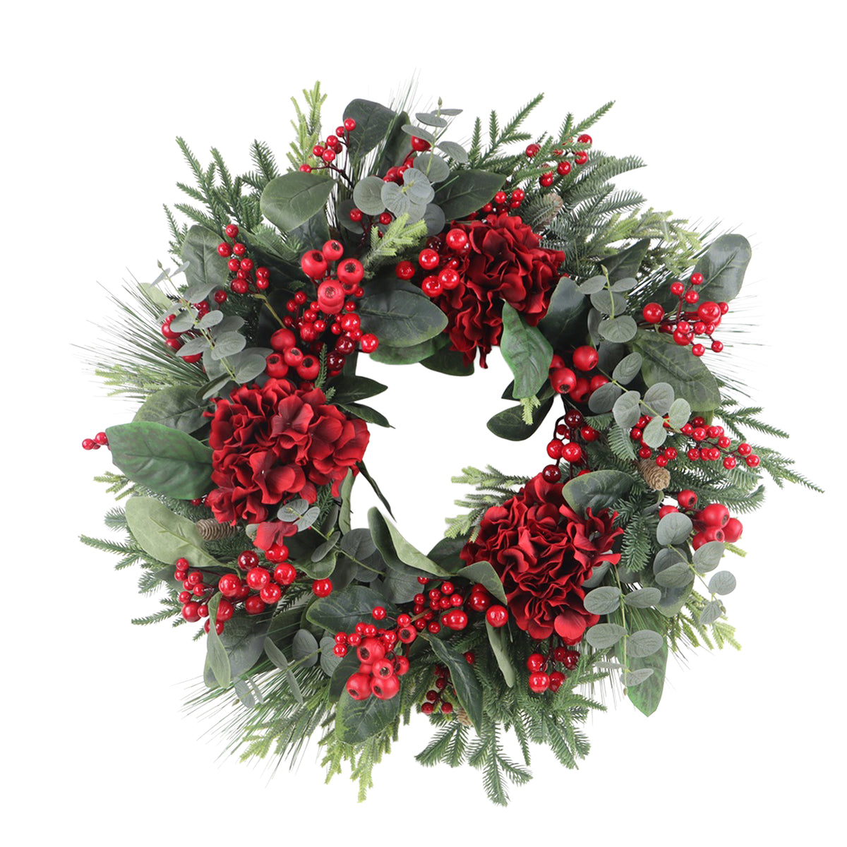 Evergreen, Eucalyptus, Berry & Hydrangea Wreath