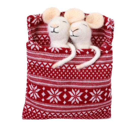 Pair of Sleeping Mice Felted Ornament