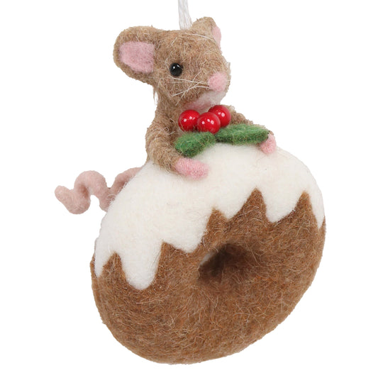 Little Mouse on a Donut Felted Ornament