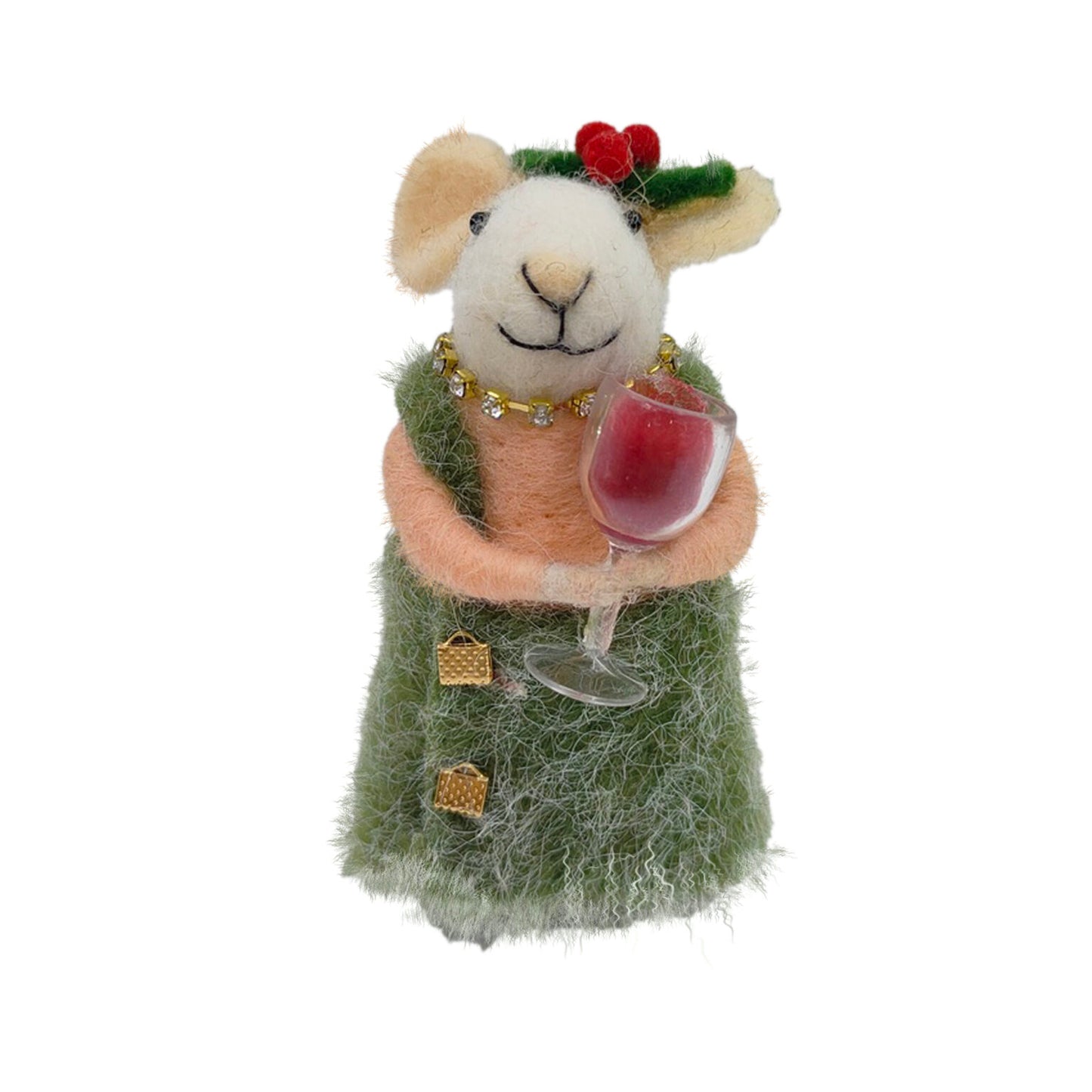 Sophisticated Wine Lady Felted Mouse Ornament