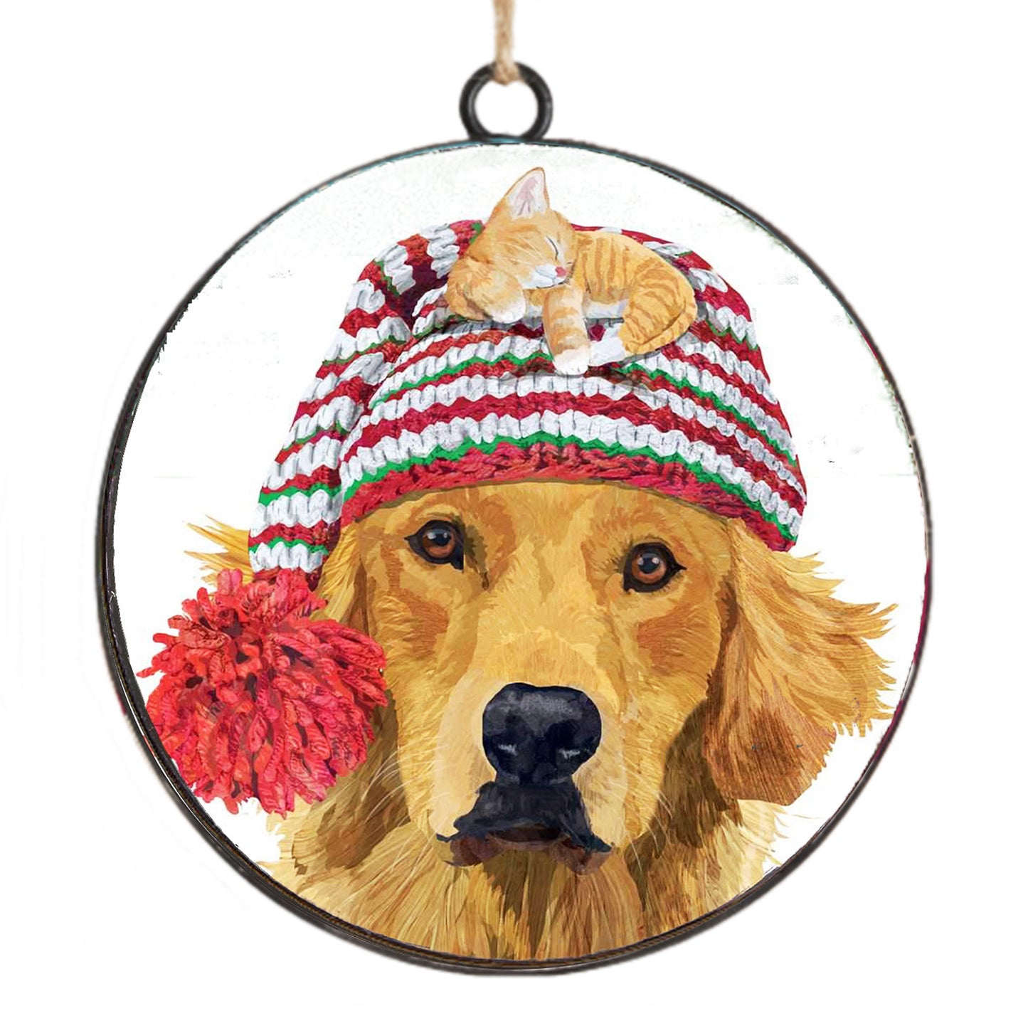 Golden Retriever Wearing Toque Metal Ornament