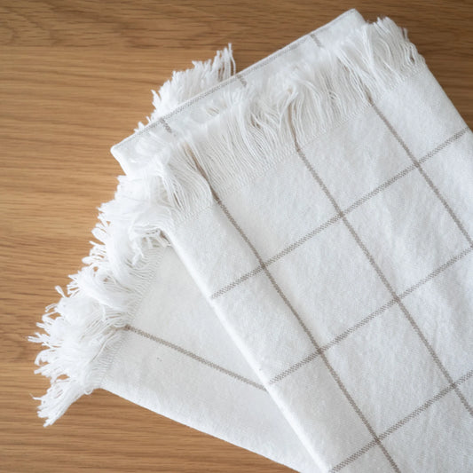 Avignon Tea Towel Set Two Taupe & Jade