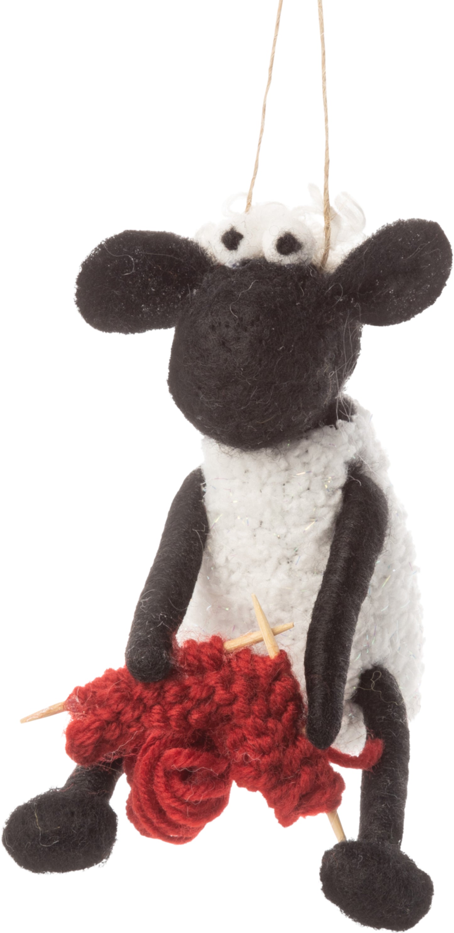 Knitting White or Black Sheep, Felted Wool Ornament