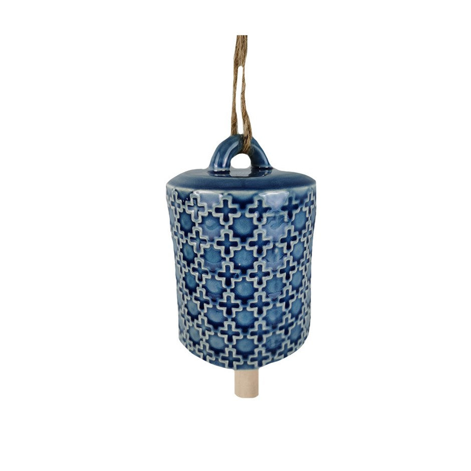 Large Blue Embossed Ceramic Bell