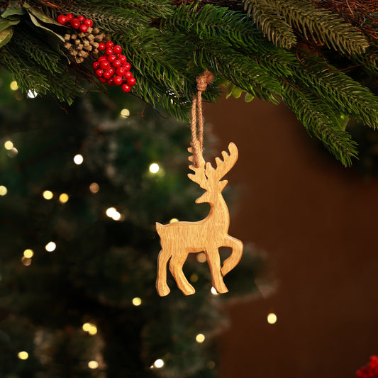 Carved Wooden Reindeer Ornament
