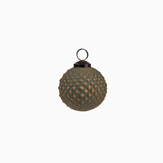 Russet Ornament, Round Quilted Glass Green