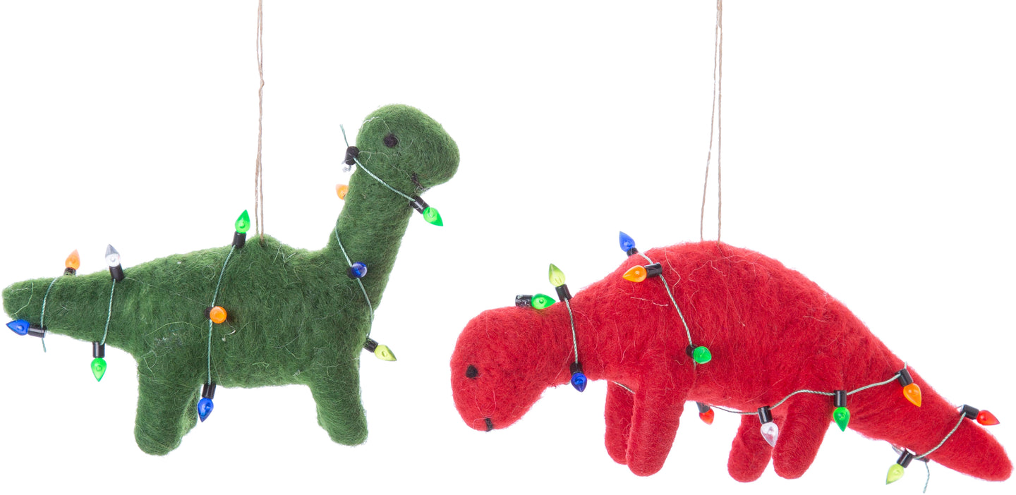 Felted Wool Dinosaur & Lights Ornament