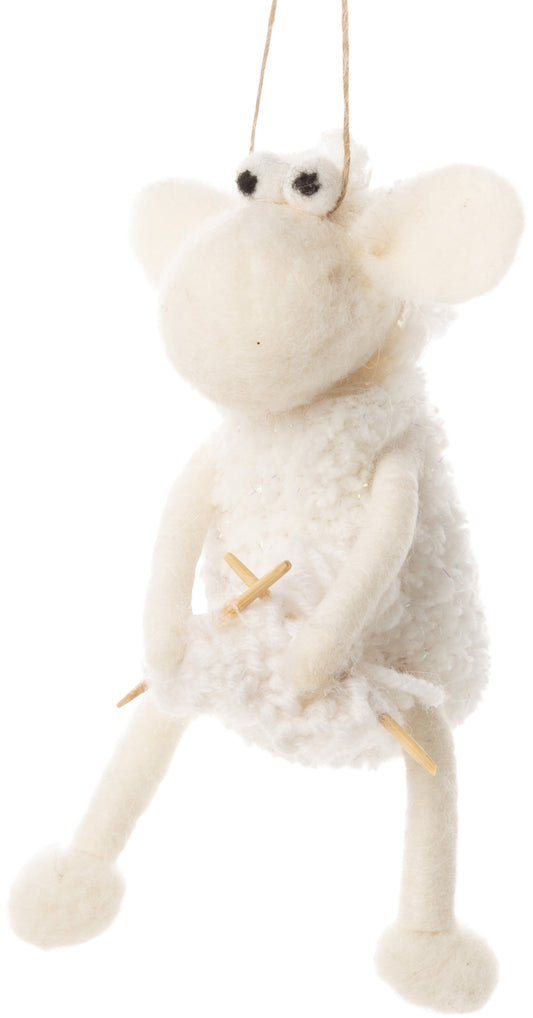 Knitting White or Black Sheep, Felted Wool Ornament