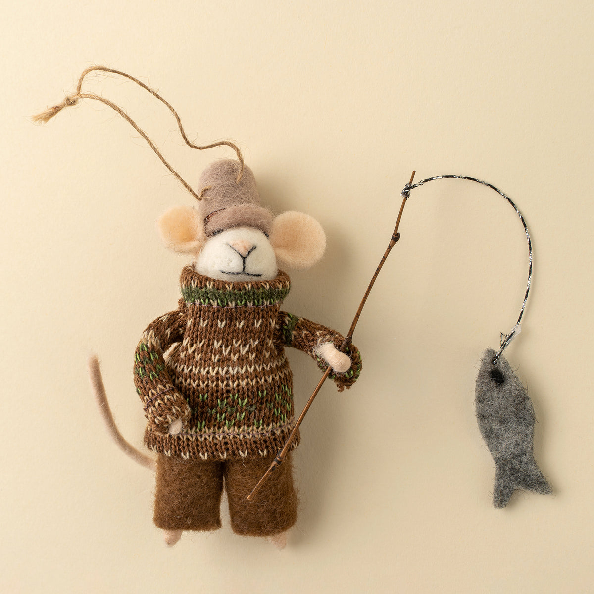 Fisherman Frank Felted Mouse Ornament