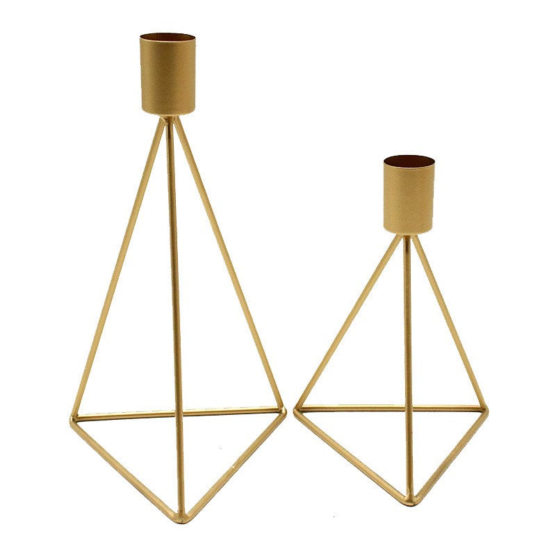 Gold Triangular Candlesticks - set of 2