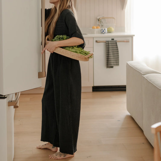 Black Crinkle Palazzo Pants -One Size