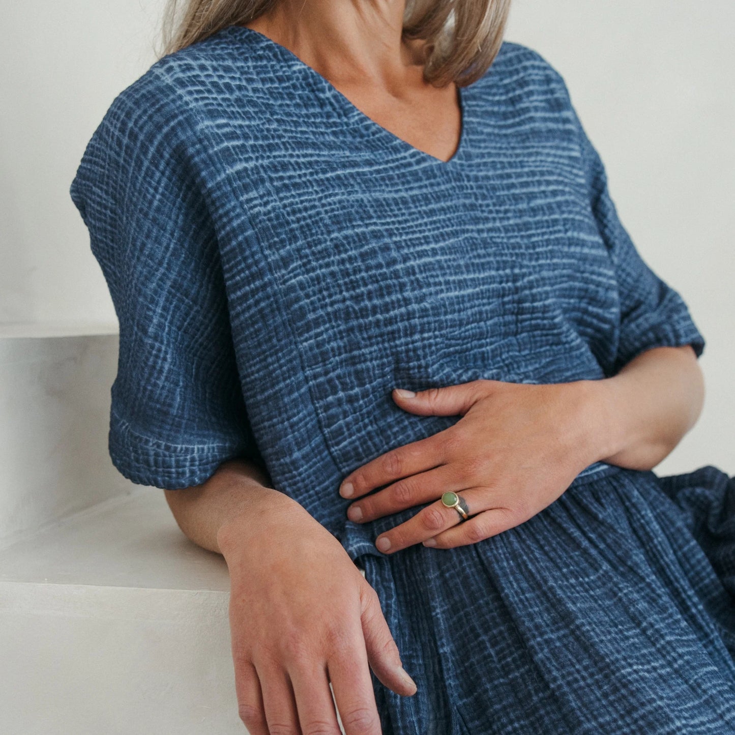 Crinkle V Neck Crop Top Fair Trade Artisan Made