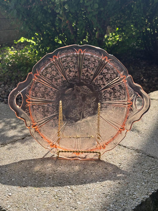 Pink Depression Glassware, Vintage Platter, Jeannette Glass, Cherry Blossom