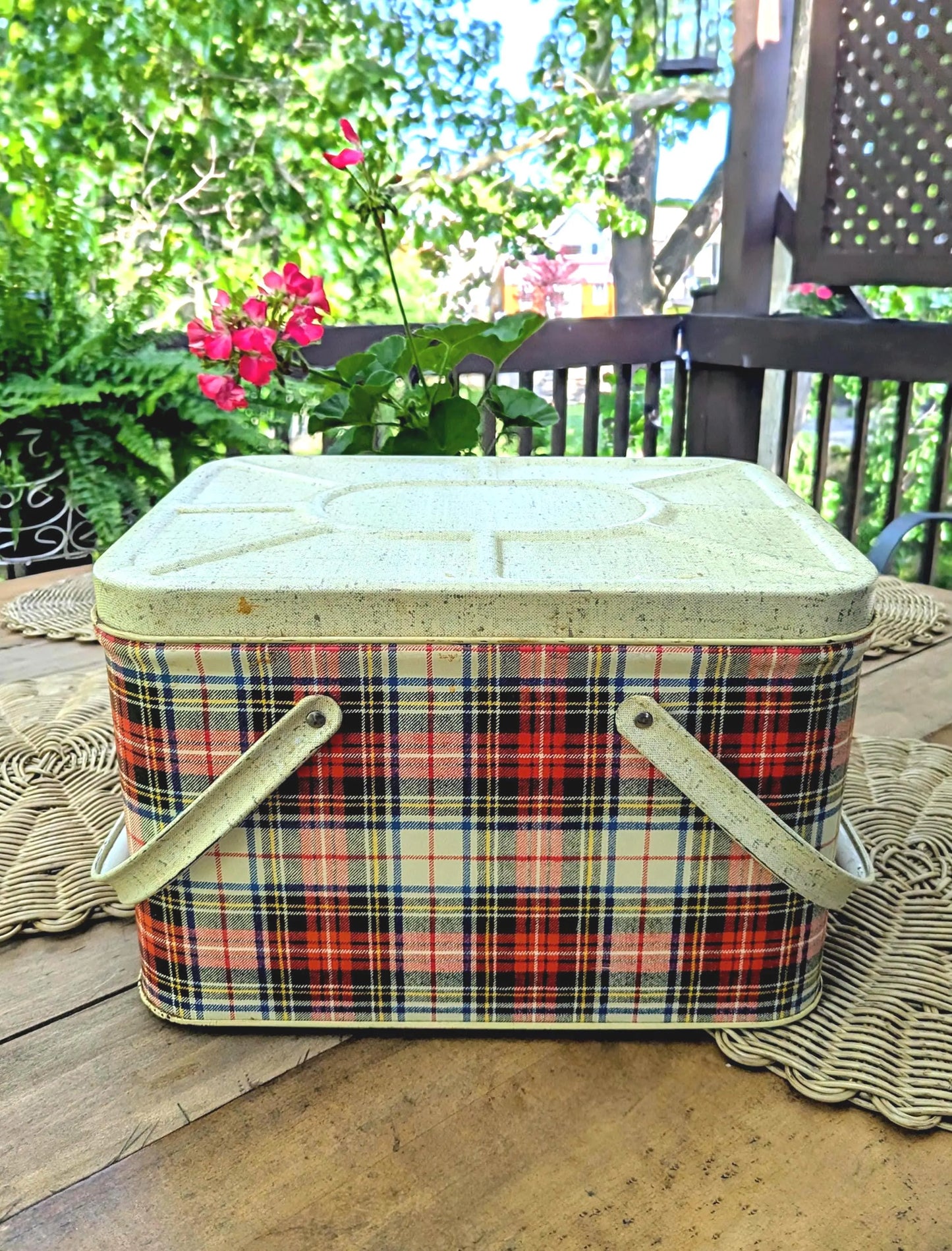 MCM Plaid, Metal Picnic Basket