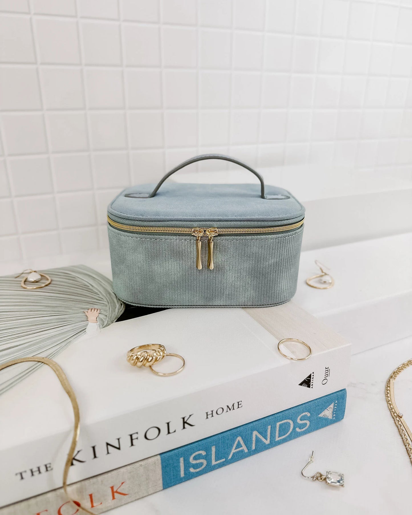 Louenhide Vegan leather Jesse Jewelry Case  dusty blue