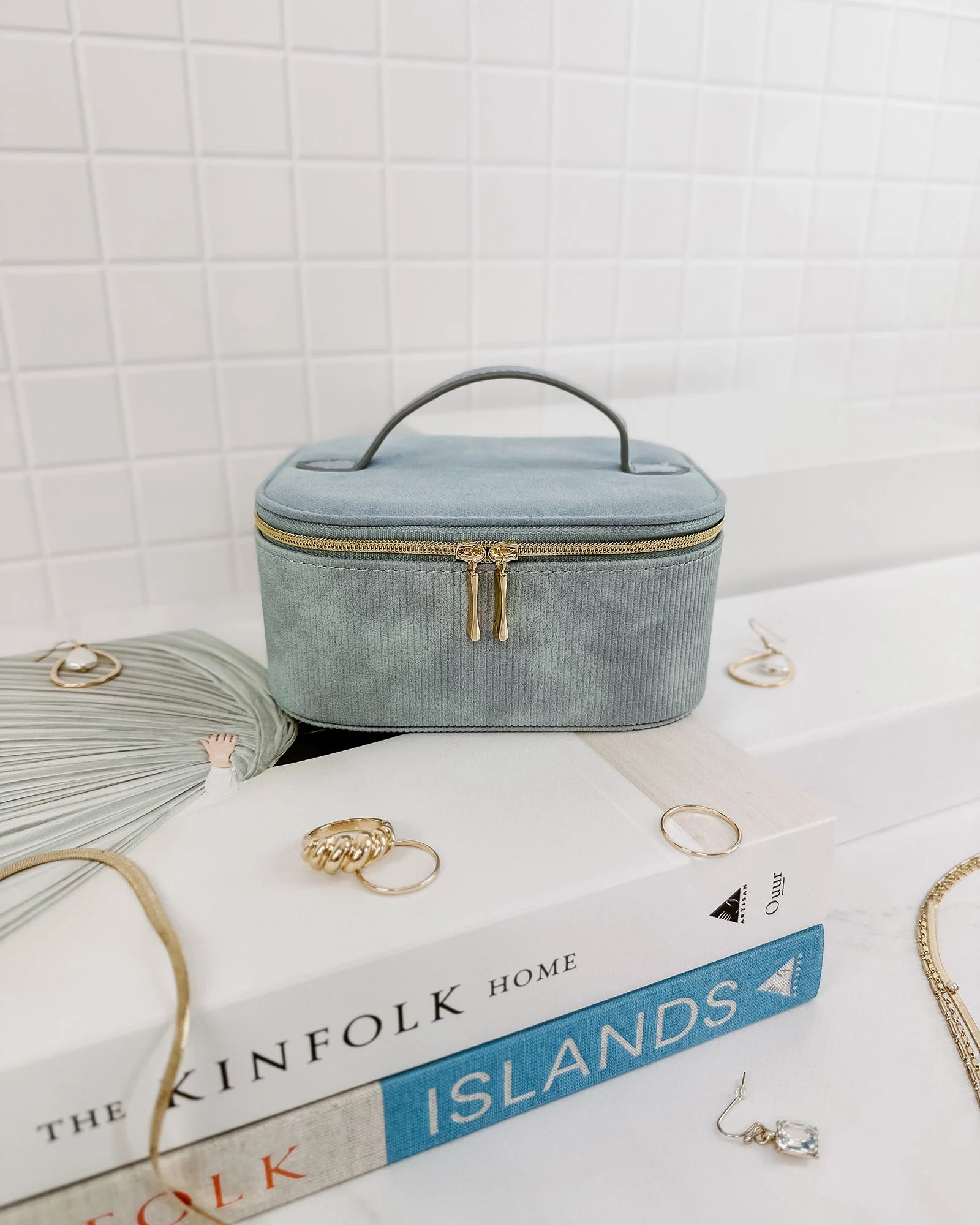 Louenhide Vegan leather Jesse Jewelry Case  dusty blue