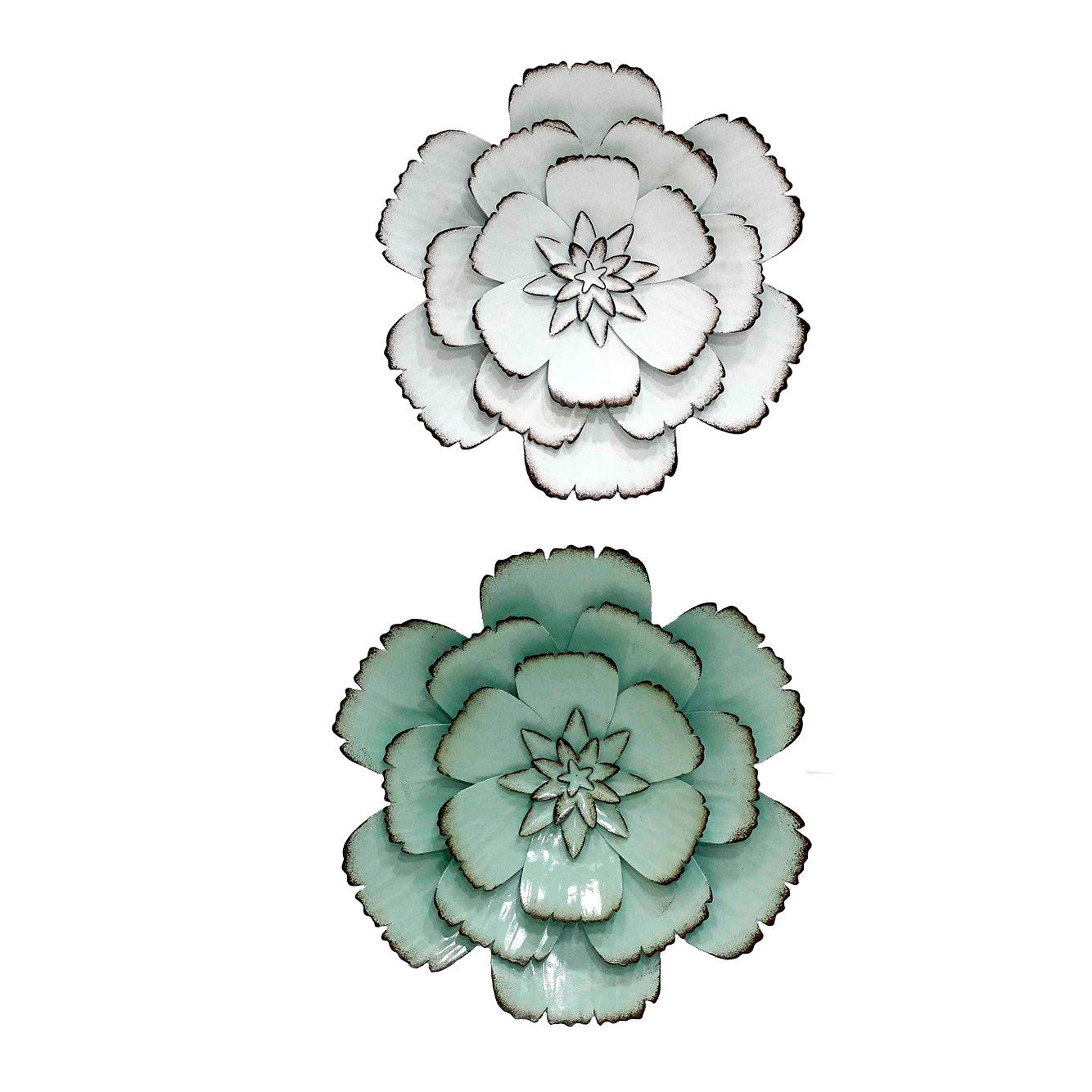 Blue and white metal flowers