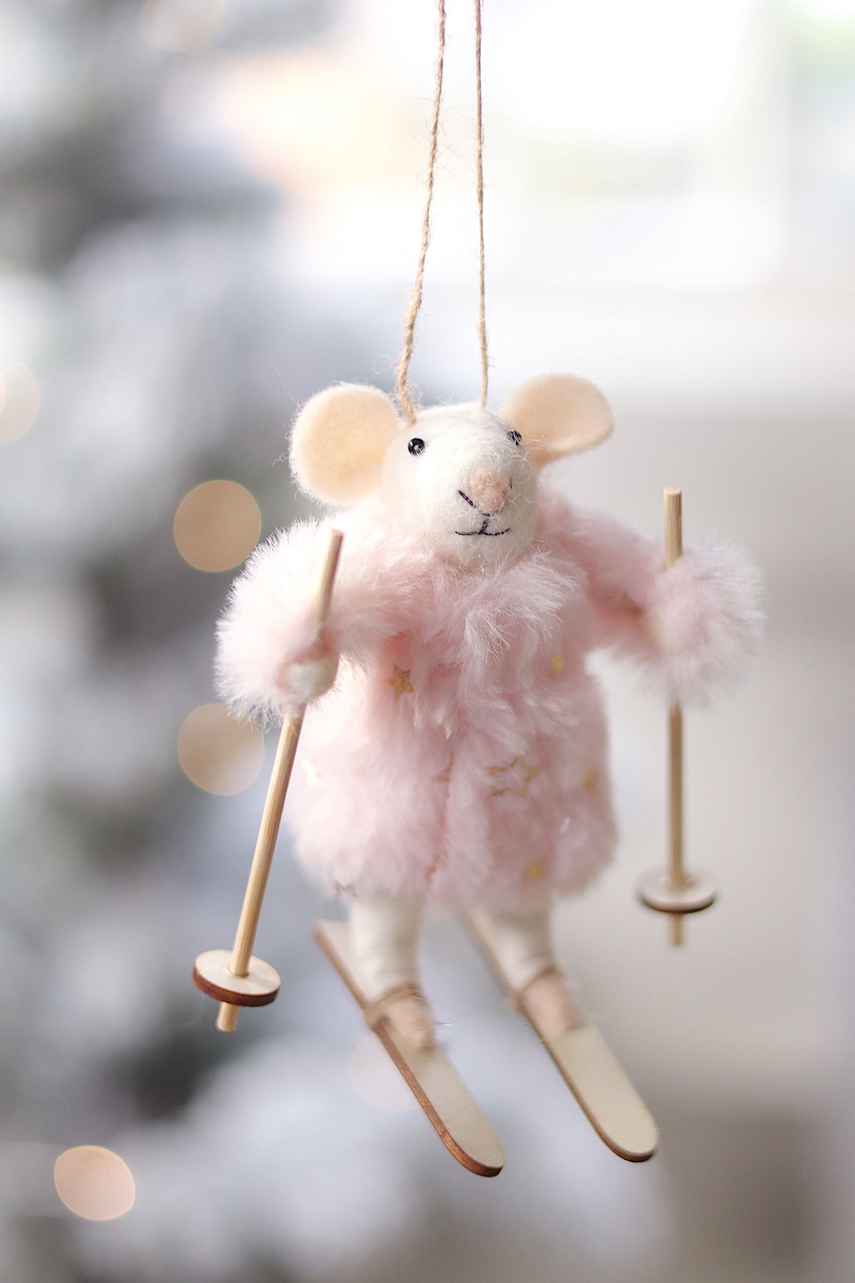 Skiing Sophie Felted Mouse Ornament