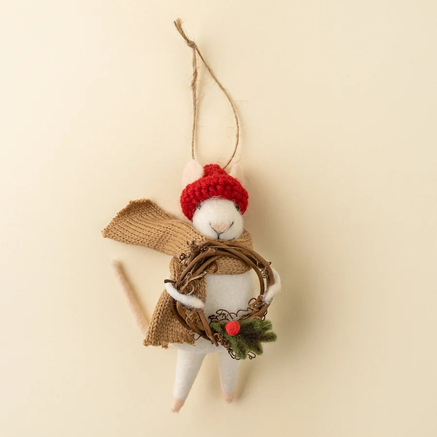 Willow Wreath Wilma Felted Mouse Ornament