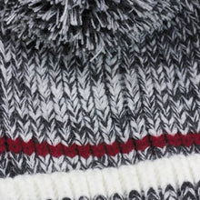 Load image into Gallery viewer, Heathered grey and white with red stripe and pom toque
