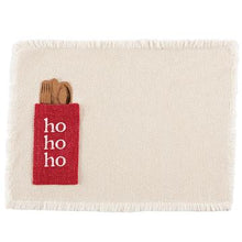 Load image into Gallery viewer, Cream Woven Placemat with red cutlery pouch

