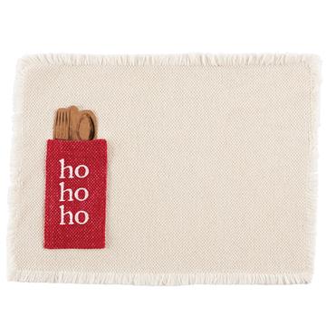Cream Woven Placemat with red cutlery pouch