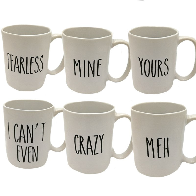 Assorted mugs graphic message