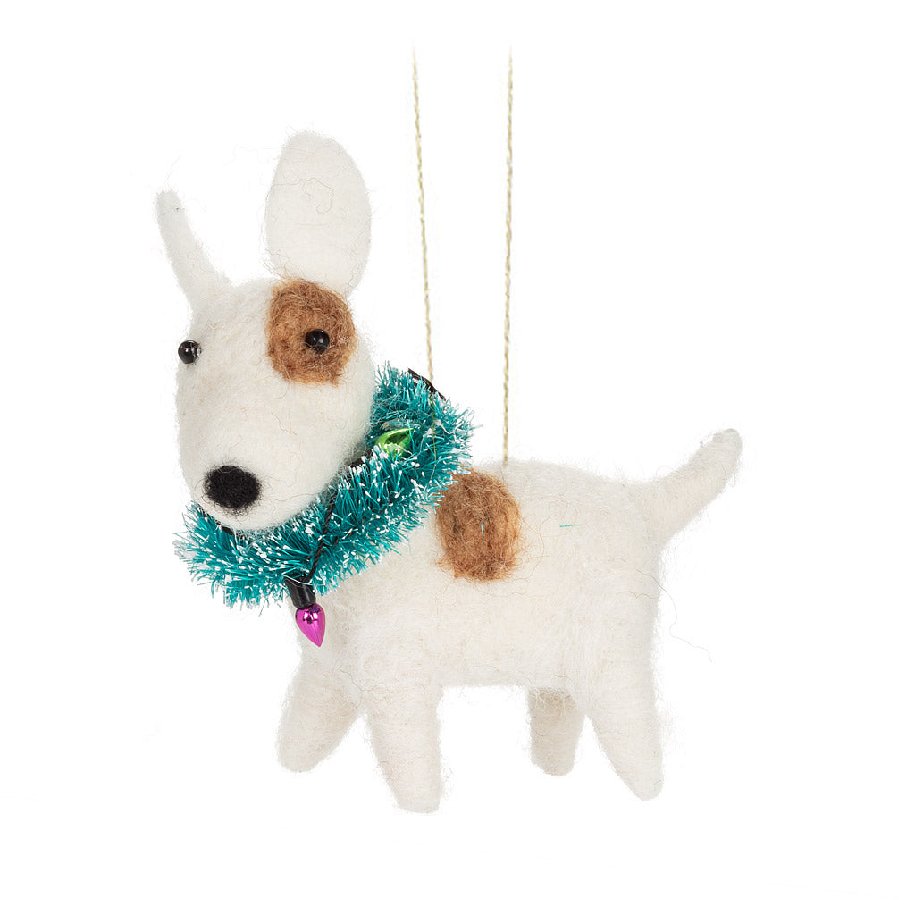 Bull Terrier With Wreath/Lights Ornament
