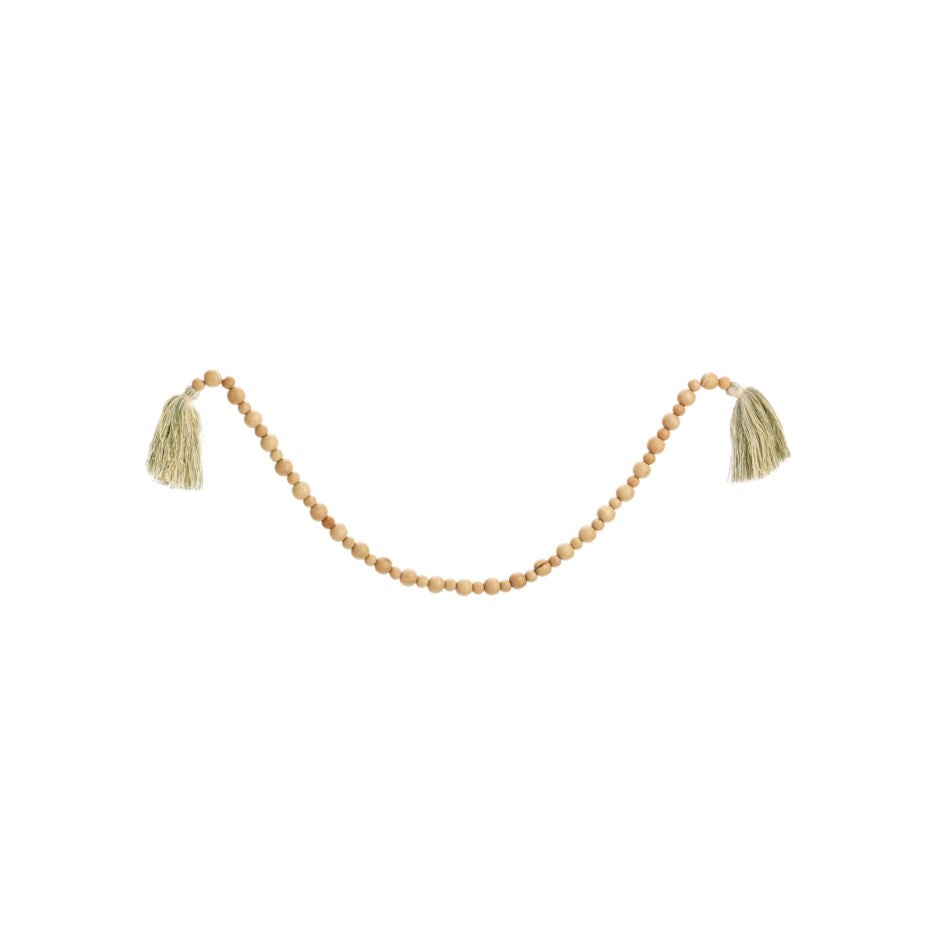 Natural Beaded Garland Sage Green Fringe