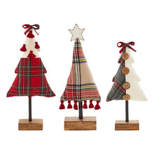 Load image into Gallery viewer, Plaid Fabric Trees Wooden Base
