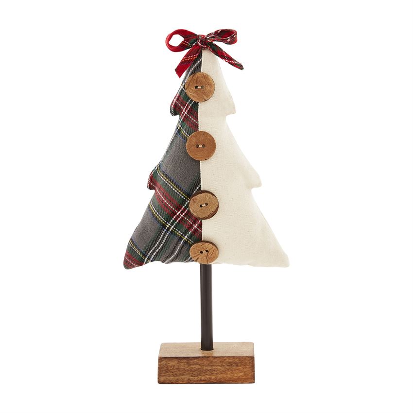 Plaid Fabric Trees Wooden Base