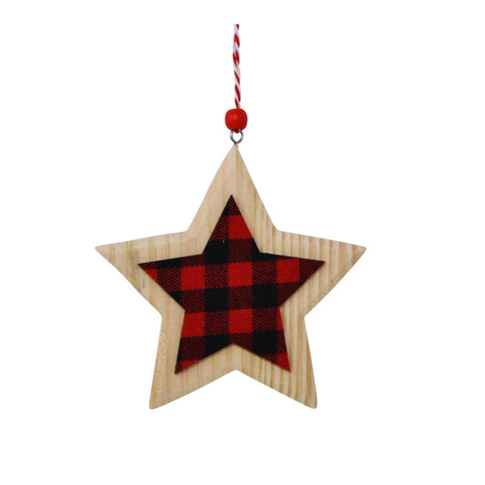 Buffalo Plaid and Wooden Start Ornament