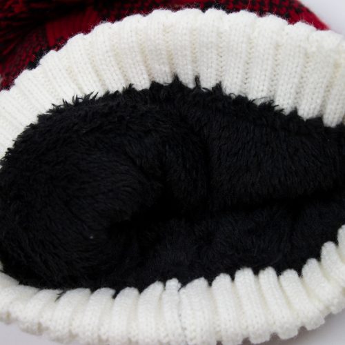 Buffalo Plaid toque with pom, striped