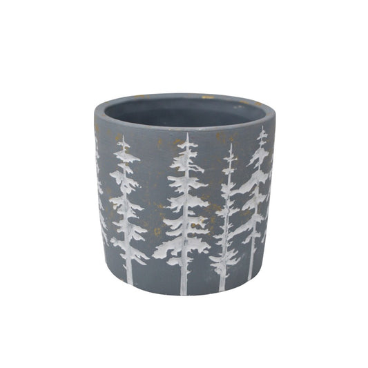 Grey Cement Planter With White Trees