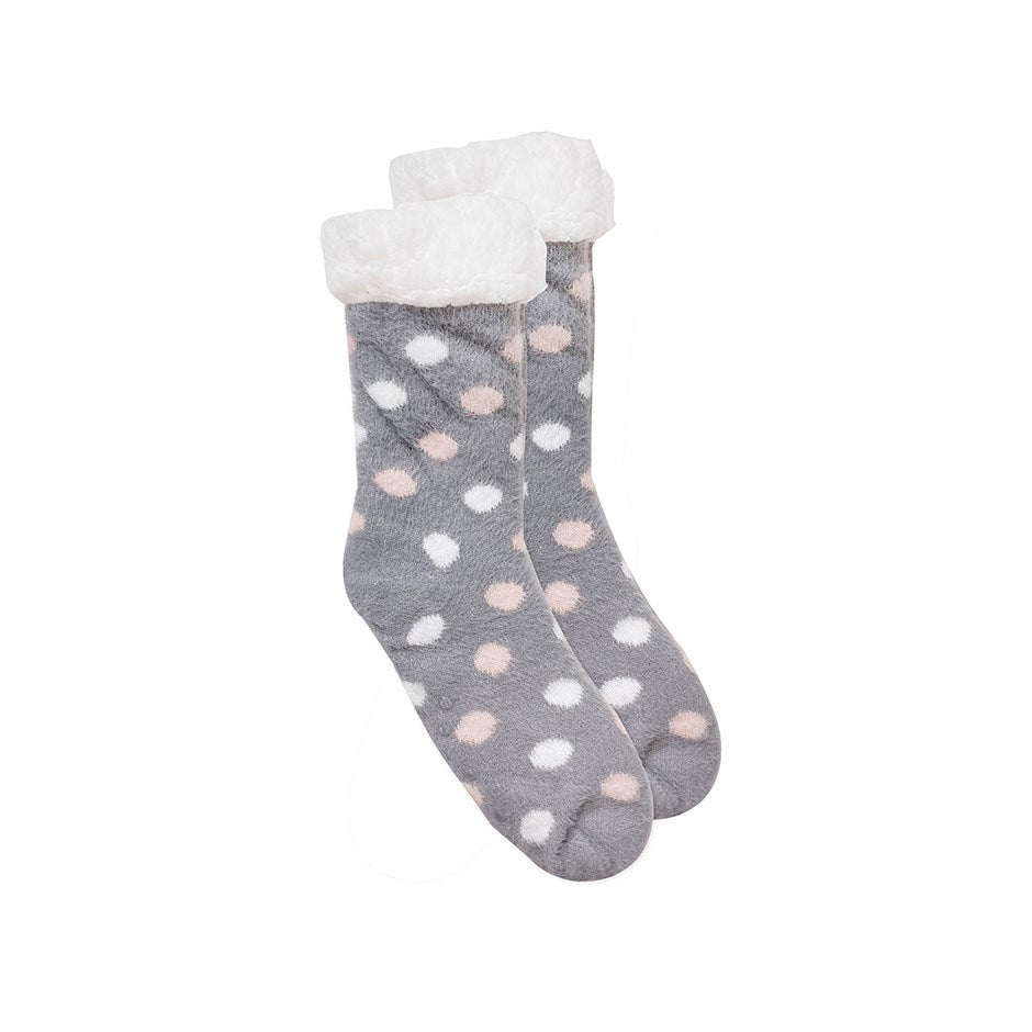 Grey And Pink Polka Dot Long Socks