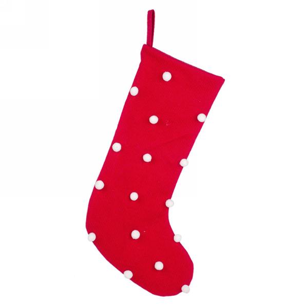 Red stocking with white pompoms