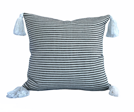 Black Lined Pillow With Tassels
