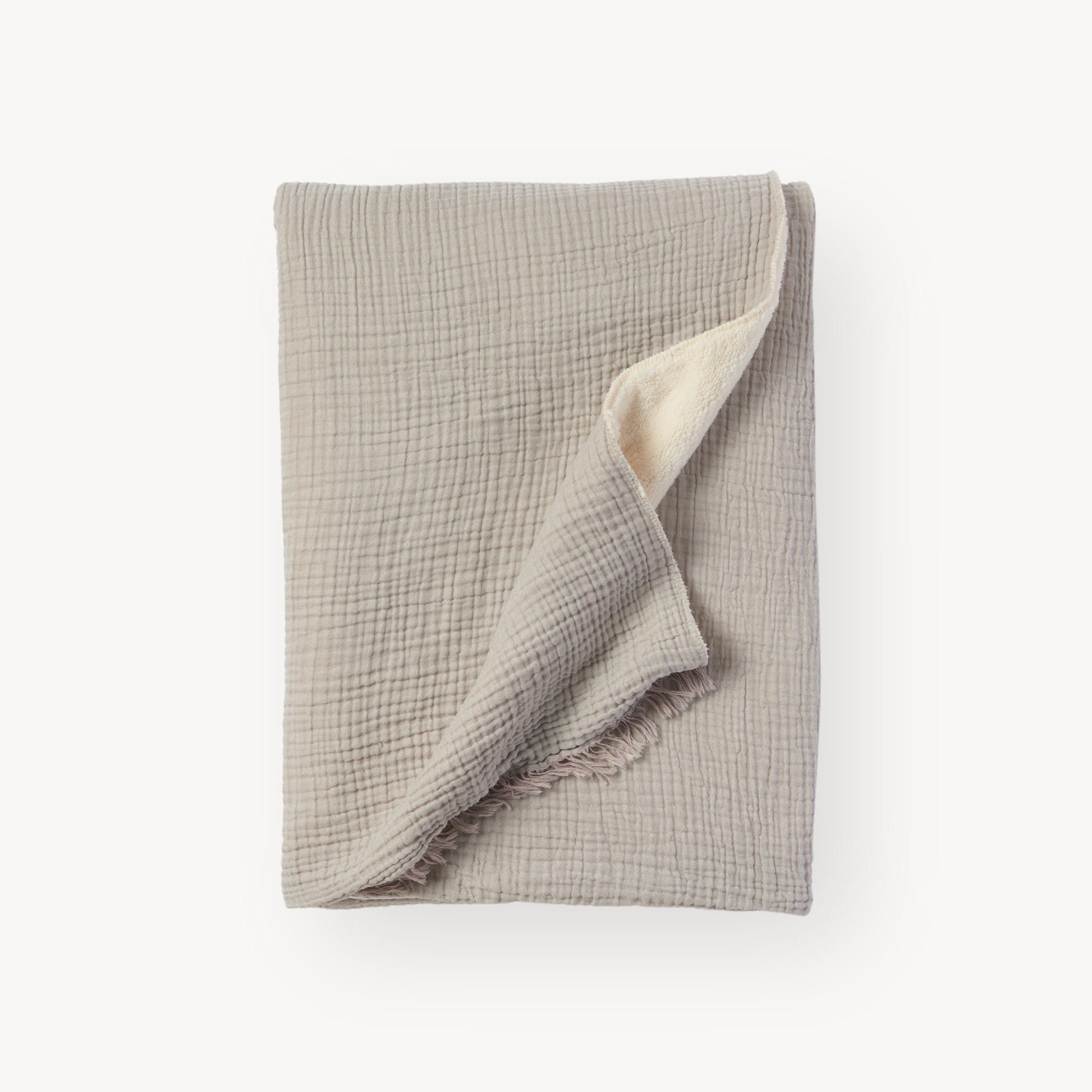 Pokoloko fair trade artisan made Turkish Cotton fleece lined throw Crinkle grey