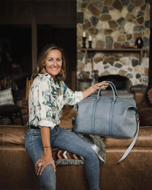 Boston Travel Bag Louenhide Vegan Leather Denim Blue