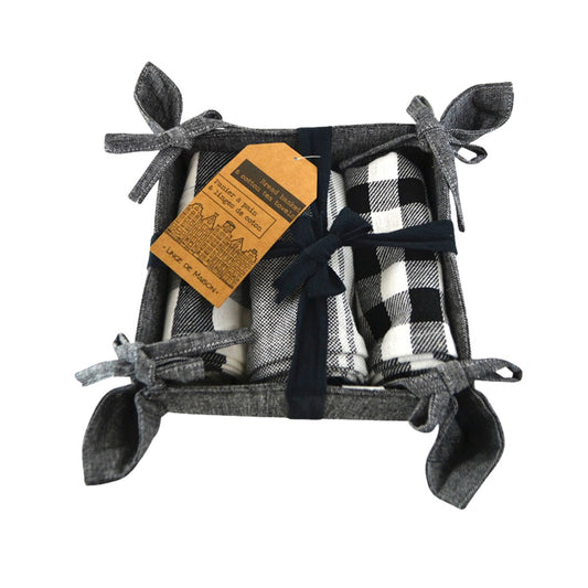 Bread basket and three cotton tea towels
