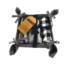 Load image into Gallery viewer, Bread basket and three cotton tea towels
