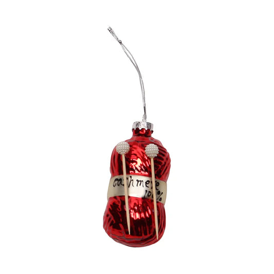 Knitting needles and wool glass ornament